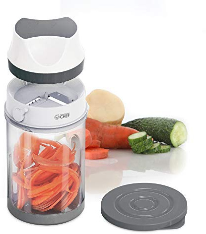 COMMERCIAL CHEF Spiralizer for Veggies with Adjustable Blades and Collection Bin, Vegetable Chopper and Handheld Spiralizer with Hand Guard Grip for Veggie Pasta and More