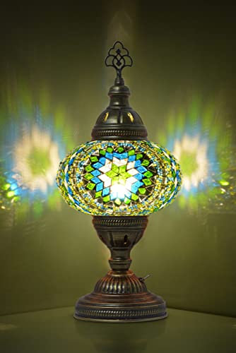 mozaist Lampada turca a batteria con luce LED integrata, lampada da tavolo a mosaico senza fili, paralume decorativo marocchino in vetro vintage, lampada portatile da comodino da scrivania
