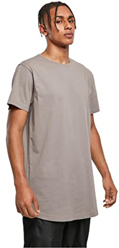 Urban Classics Herren Shaped Long Tee – Langes T-Shirt aus Baumwolle mit abgerundetem Saum, Kurzarm Basic im modernen Streetwear Look für Alltag & Freizeit,Asphalt,5XL
