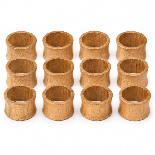 ALPHA Living HOME Rustic Wooden Napkin Rings Set of 12 - Handmade Natural Wood Napkin Holders for Table Decor, Farmhouse Dining, Weddings, Holidays, Parties, Everyday Use, Elegant (Brown