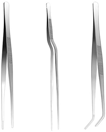 AIEX 3 Pezzi 30,5cm Pinzette da Cucina, Acciaio Inossidabile Set Pinze per Frittura Pinzette da Cucina per Cucinare, Fatto a Mano, Manutenzione Delle Piante