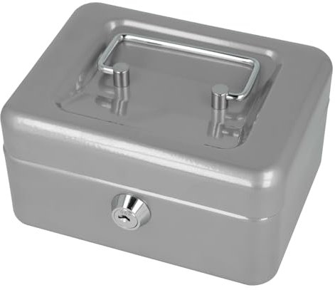 Westcott Caissette à monnaie verrouillable (compacte, 15 cm) Argent | Boîte verrouillable en tôle d'acier avec 2 clés | Plateau amovible pour pièces de monnaie avec 6 compartiments | E-51000 SILVER