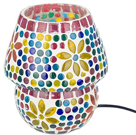 BY SIGRIS Lámpara Mosaico Plateado de Plateado 1X1X1cm Lámpara de Sobremesa Lampara Mesa De Noche Lamparas Marroqui