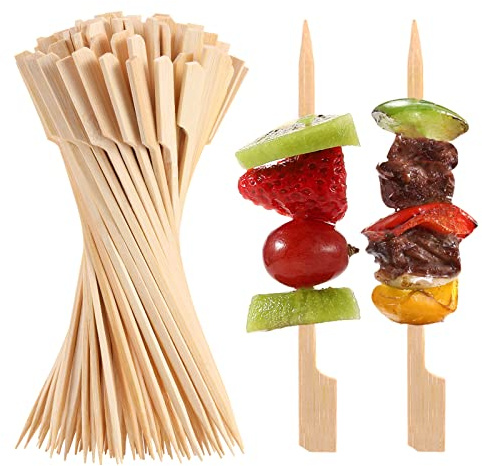 200 PCS Bamboo Skewers for Appetizers, 4.7 Inch Toothpicks, Cocktail Picks for Drinks, Fruit Kababs, Sausage, Barbecue Snacks, Natural Wooden Paddle Skewer Mini Food Sticks, Charcuterie Accessories