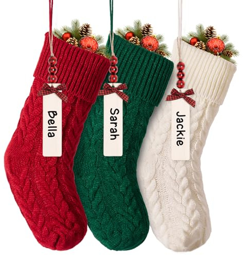 MOSTOP Strick-Weihnachtsstrümpfe, 4 Stück, 45,7 cm, große Größe, Zopfstrick, Weihnachtsstrümpfe für Weihnachten, Familie, Urlaub, Dekoration