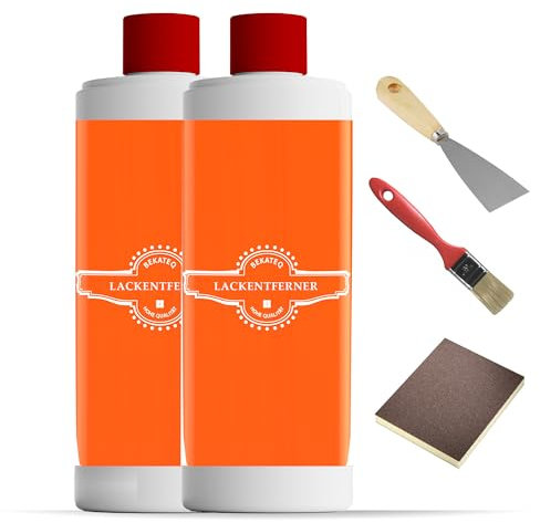 Lackentferner Abbeizer Set 2 x 0,75l + Spachtel + Pinsel + Schleifpad - Graffiti Farbe Lack Entferner geruchsmild schnell und gründlich - auch auf senkrechten Flächen entfernen - BEKATEQ LS-719