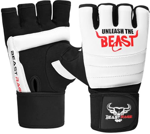 BEAST RAGE MMA Boxhandschuhe Karate Mitts Handschuhe für Männer und Frauen, Punch Bag Taekwondo Half Finger Kickboxing Sparring Martial Arts Boxing Training Gloves