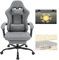 WOLTU Sedia Gaming con Massaggio, Sedia da Ufficio Ergonomica Girevole Ampia Imbottita per Computer con Cuscino Lombare Massaggiante, Carico 150 Kg, Tessuto a rete, Grigio+Giallo