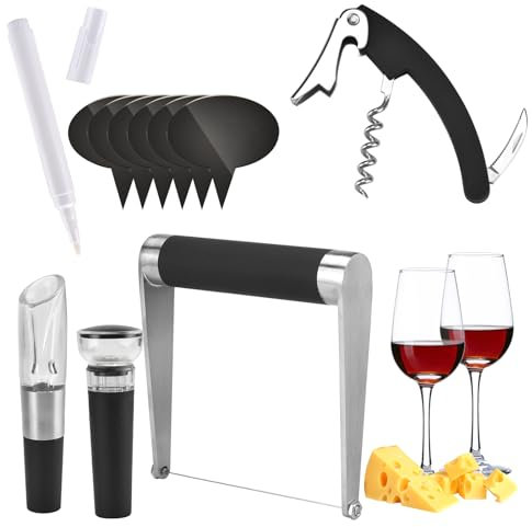 Guowall Werkzeugset für Käse und Wein, Weinöffner Set - Korkenzieher, Stopfen und Ausgießer, Käsehobel Set - Käsehobel und Käse-Marker