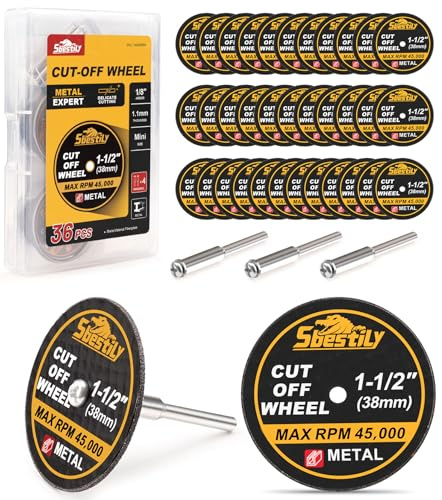 Sbestily 1-1/2 Cut Off Wheels 40 Pack, 1.5 x 1/8 Fiberglass Reinforced Cutting Discs Rotary Tool Accessories Kit with 4 Mandrels, for Cutting Metal, Bolts, Screws