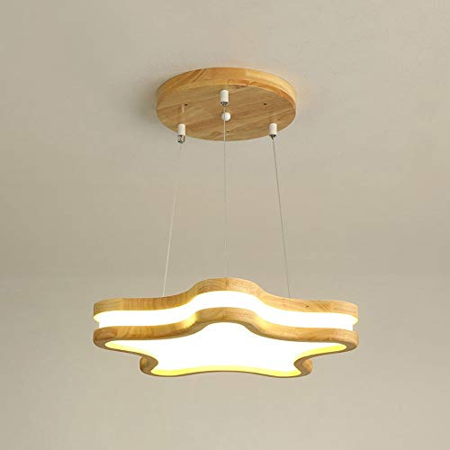 Lámpara Colgante LED Moderna para niños de 30 W, lámpara Colgante de Techo de Madera con Pantalla acrílica, luminarias de suspensión N para Sala de Estar y Dormitorio Infantil.