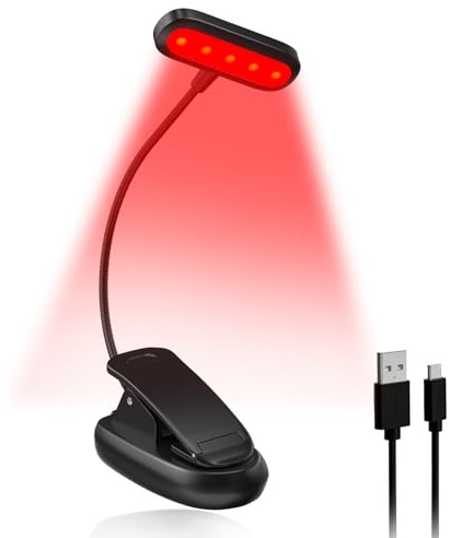 Lamptobe Book Light for Reading in Bed, 670nm Red Amber Light Dimmable Rechargeable Blue Light Blocking Lamp with Clip, 360° Flexible Gooseneck, for Kids, Study, Bedside, Travel, USB-C Charge