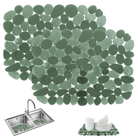 2 Pieces Sink Protector Mats, 40x30cm PVC Pebble Sink Protector,