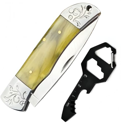 Multitool, 5-in-1 Multi-Function Tool Portable Folding Tool(with Leather Cover), Cool Carabiner Keychain Pocket Keychain,EDC Gadgets Outdoor Camping, DIY, Gift for Men