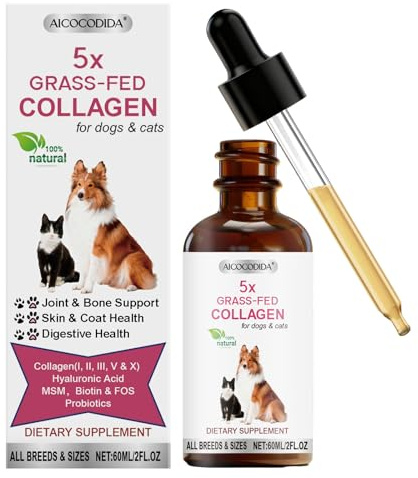 Kollagen för hundar och katter, berikat med 5 kollagentyper (I, II, III, V, X) med MSM, hyaluronsyra och biotin för att stödja höft, leder, hud och päls (1 st.)