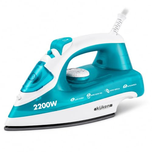 KUKEN Plancha Vapor 2200W Con Suela Inoxidable, Plancha De Vapor Con Vapor Vertical, Golpe De Vapor 120 G/Min, Auto OFF Y Sistema Antical, Plancha Ropa Profesional Con Autolimpieza Y Antigoteo