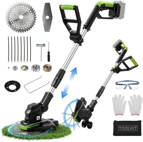 Grästrimmer med batteri kompatibel med Makita, batteridriven grästrimmer 10 000 r/min teleskophandtag 99–132 cm, för gräsklippning av gräsmattan, uppfart och trädgård (utan batterier)