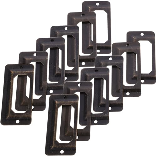 PACKOVE 12pcs Vintage Metal Label Frames File Name Card Holder Drawer Label Holders Antique Retro Cabinet Frame for Office Cabinet Organization