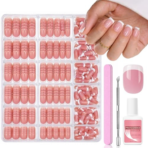 French Tip False Nails, Short Square Press On Nails, 240PCS, With Glue