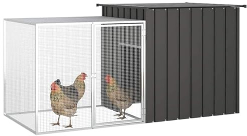 Recinto per Polli in Acciaio Zincato Antracite 200x91x100 cm, Gabbia per Animali Piccoli con Porta a Chiave e Design Ventilato