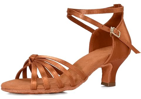 VASHCAME - Donna Scarpe da Ballo Latino/Sala da Ballo/Standard Tacco 5cm/7cm Nodo Marrone (Tacco- 5cm) 38 EU
