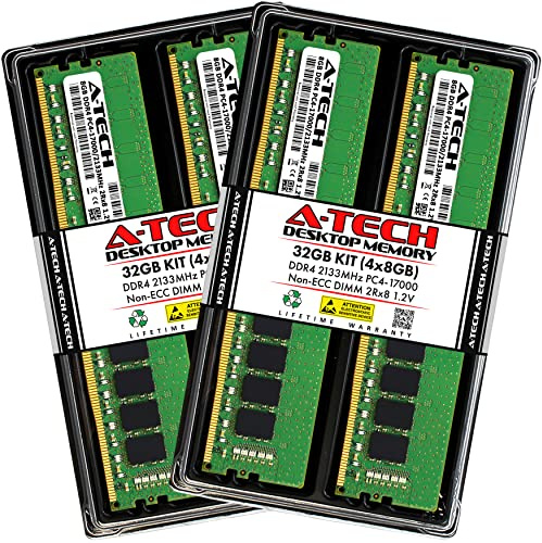 A-Tech 32GB Kit (4 x 8GB) 2133Mhz PC4-17000 288-Pin Dimm DDR4 1.2v Non ECC 2rx8 Desktop Computer Memory Ram Modules (AT8G4D4D2133ND8N12V)