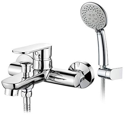 GRIFEMA BERLIN-G13004 Mitigeur de Bain, Douche/Robinet Monocommande de Baignoire avec Flexible, Douchette 5 Jets, Support, Chromé