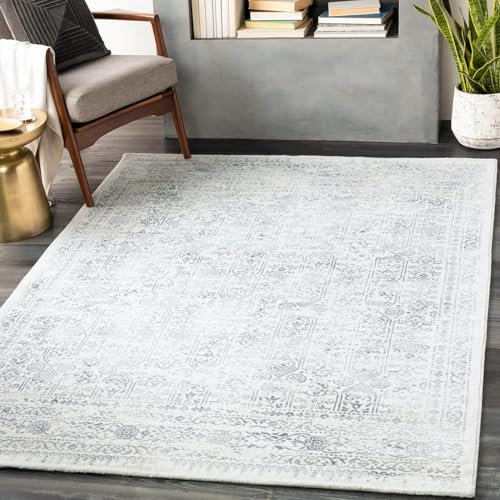 Livabliss Marrakech Vintage Teppich Groß - Orientalischer Boho für Wohnzimmer, Esszimmer, Schlafzimmer - 160x216 cm, Kurzflor für Einfache Pflege - Muster in Grau und Creme