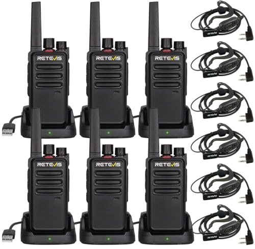 Retevis RT68 Two Way Radios with Earpiece, Heavy Duty Walkie Talkies for Adults, Compact 2 Way Radio Long Range Rechargeable with USB Charging Base, for Restaurant Church Security School (6 Pack)