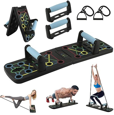 Locisne Bärbar Vikbar Ultra Push Up Board Bracket Board Multifunktionell Arm Bukmuskler Träningssystem med Stativ Fitness med Resistance Band Träningsutrustning för Hem Inomhus Utomhus