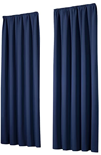 heimtexland Vorhang Blickdicht Thermovorhang Verdunklungsvorhänge 2er Set Kräuselband Deko Gardine isolierend Kälteschutz Sonnenschutz Fensterdeko Typ139 Maritim dunkelblau HxB 145x135 cm