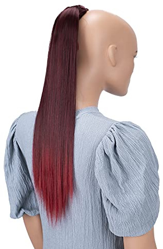 CAISHA 60cm Coda Capelli Hannah Con Chiusura Autoadesiva Capelli Extensions Finta Liscio Miscela Rossa HCK16