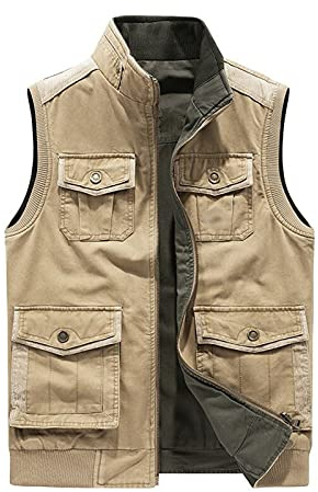 JIASHIQI Gilet double face pour hommes Gilet d'alpinisme de pêche en plein air Gilet multi-poches sans manches Veste de loisirs multi-poches Gilet d'outillage en coton Grand gilet 8XL