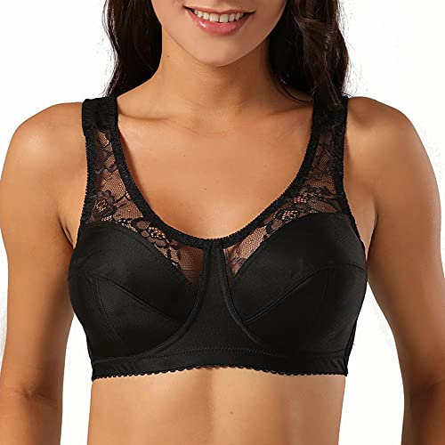 BCHRAYIUP UK Plus Size Minimiser Bra Women Non-Wired No Padded Full Coverage Cup Bra 40-D Black