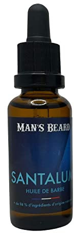 Man's Beard - Huile à barbe parfumée Santalum 30ml – Parfum bois de Santal - Soin et entretien hydratant naturel pour la barbe - Ingrédients d'origine naturelle -100% Fabrication Française