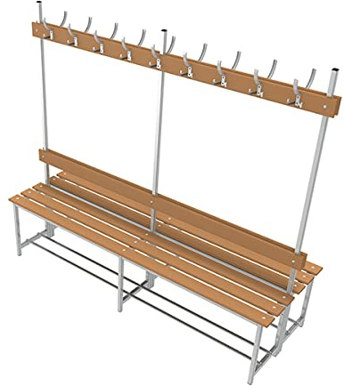 Megablok Banco Vestuario Desmontado. Estructura Metálica Gris - Asiento Doble Madera Pino Barnizada. Dim: 1758 mm x 2000 mm x 680 mm
