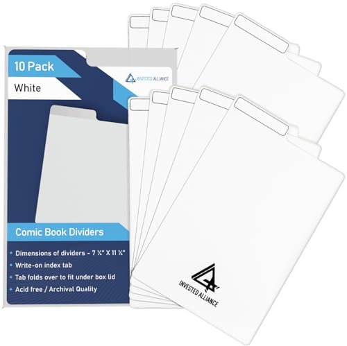 White Comic Book Dividers (10 Pack) | 30PT Polyethylene Plastic, Bins, Cabinets, Library Dividers, Comic Book Boards for Fabric Storage, Divider with Write-On Index Folding Tab, Archival & Acid Free.