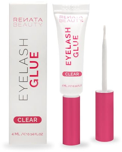 Renata Beauty Colle pour Faux Cils - Colle Transparente 24hs pour Extension de Faux Cils - Colle à Cils en Grappes Imperméable pour Cil Individuel, Cluster, Bouquet - Tube avec Brosse Double Fonction