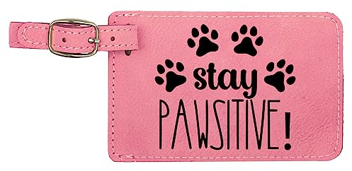 Enthoozies Stay Pawsitive! Hundvalp rosa lasergraverad bagagelapp – 7,5 cm x 11,5 cm