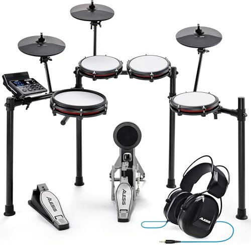 Alesis Nitro Max Kit Electric Drum Set with Quiet Mesh Pads, 10 Dual Zone Snare, Bluetooth, 440+ Sounds, Drumeo, USB MIDI, and Drummer Headphones