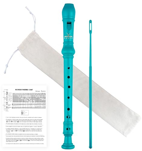YONTY Soprano Recorder Instrument for Kids Students 8-Hole Flute Baroque Fingering with Cleaning Rod for School Beginners, Turquoise Standard