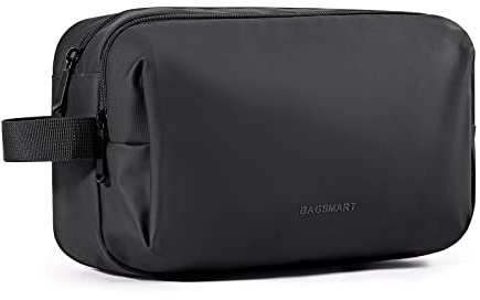 BAGSMART Trousse de Toilette Homme Voyage,Accessoires de Toilette Sac de Rasage,Imperméable Sac de Toilette,Double Fermeture Éclair avec Poignée,Noir,S