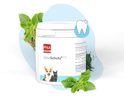 PHA ZahnSchutz Plus für Hund & Katze unterstützt Verminderung von Zahnstein und Zahnbelag, beugt deren Neubildung vor, gegen Mundgeruch, Pulver 150 g