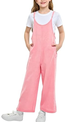Rolanko Ärmlös jumpsuit för flickor, justerbar hängslen och barnfickor, Ljusrosa, 8-9 anni