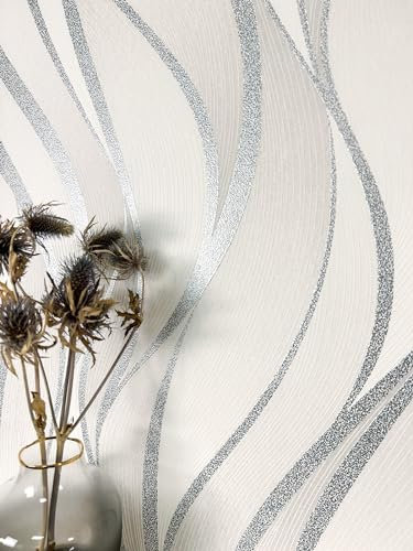 NEWROOM Papier peint Blanc Vague Intissé - Rayures Gris Argent Ligne Texture Moderne