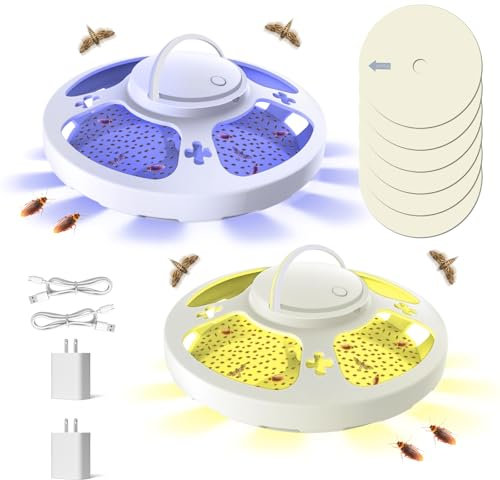 Frogoom 2 Packungen Flohfallen für Innen Ihr Haus mit 6 Sticky Pads, Flohlichtfallen tötet Flöhe im Haus, Hängende Flohlampe mit USB-Kabel Schädlingsbekämpfung für Käfer Motten Mücken Innen und Außen