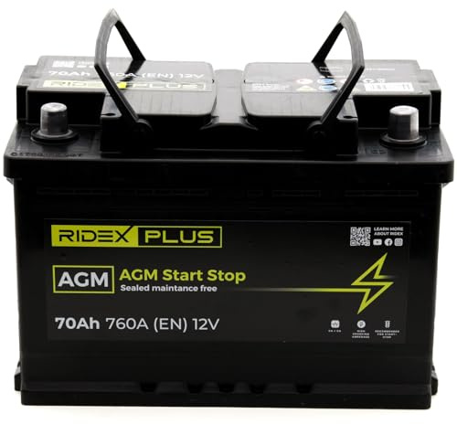 RIDEX PLUS 1S0007P Starterbatterie 70Ah 12V 760A AGM B13 DIN/ISO L3