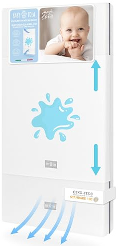 baby idea Materasso Lettino 60x120 Antisoffoco Airflow + Salvapipì - Traversa Impermeabile Protezione Letto per Bambini - Materasso Ergonomico Anima Ultra Traspirante (Bianco/Blu)