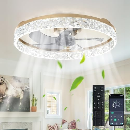 Depuley Deckenventilator mit Licht und Fernbedienung: Deckenventilator 50,8 cm (50 Zoll), mit 6 Geschwindigkeiten und 3CCT, 3000 – 6500 K, dimmbar, LED, Fandelier für Schlafzimmer – Gold
