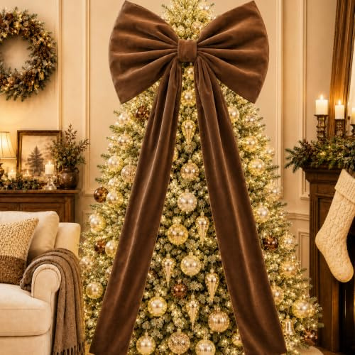 Knitgrip 1 Pack 20x71 in Christmas Large Velvet Bows, Brown